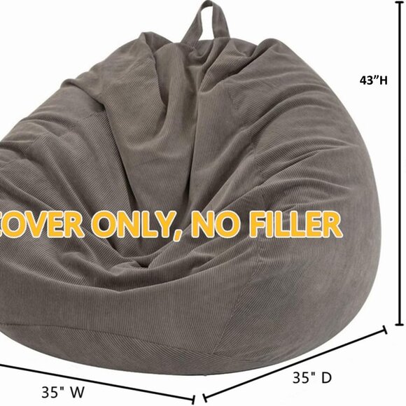 Nobildonna Bean Bag Chair, Corduroy Cover (No Filler) 35"×43", Warm Grey - Picture 3 of 12